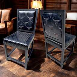Western Style Genuine Leather Dining Chair With Diamond Stitched Seat - Fpdc