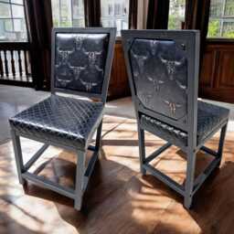 Western Style Genuine Leather Dining Chair With Diamond Stitched Seat - Fpdc - thumbnail 3