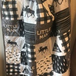 Personalized Baby Blankets, Black, Gray & White - Boy Little Man Moose -Bear Embroidered - thumbnail 3
