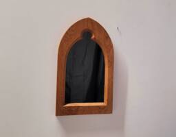 Unusual Gothic Arch Trefoil Keyhole Solid Wooden English Oak Wall Mirror 52.5 cm Long Hand Made - thumbnail 1
