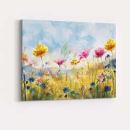 Pastel Watercolour Wildflower Meadow Floral Landscape Painting Canvas Wall Art Print Decor Picture Ready To Hang - thumbnail 4