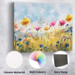 Pastel Watercolour Wildflower Meadow Floral Landscape Painting Canvas Wall Art Print Decor Picture Ready To Hang - thumbnail 2
