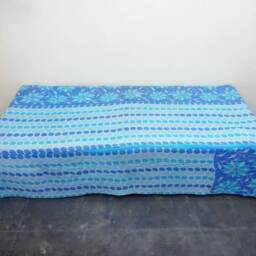 Kantha Quilt Handmade Indian Cotton Bedspread Bedding , Bed Cover Quilted With Cotton Threads - thumbnail 2