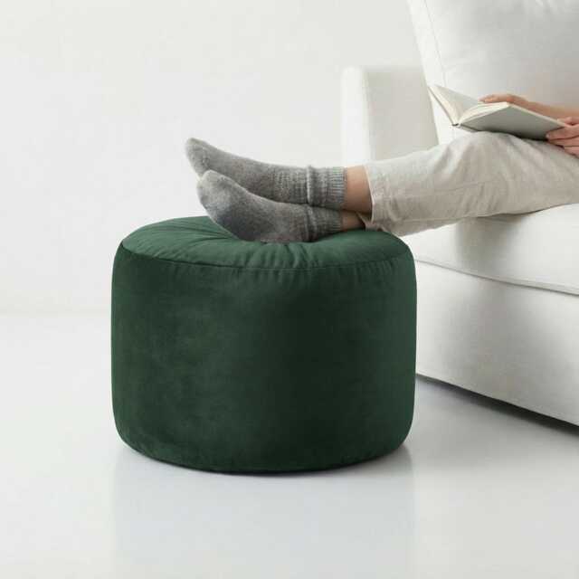 Bean Bag Pouffe Footstools Green Velvet Round Ottoman Style Footstool Pouf - image 1