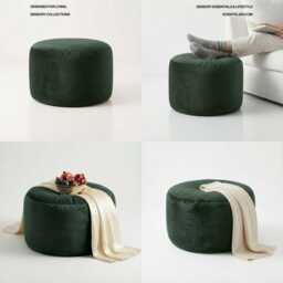 Bean Bag Pouffe Footstools Green Velvet Round Ottoman Style Footstool Pouf - thumbnail 3