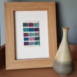 Gaps Series Heather & Blue Poppy - Framed Mini Abstract Weaving Wall Art, Original Weaving, Fibre Art - thumbnail 2