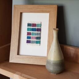 Gaps Series Heather & Blue Poppy - Framed Mini Abstract Weaving Wall Art, Original Weaving, Fibre Art - thumbnail 1