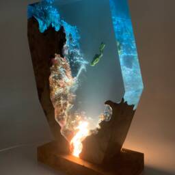 Single Diver Resin Night Light - Deep Sea Ocean Lamp, Handmade Wood Decor - thumbnail 3