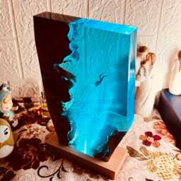 Single Diver Resin Night Light - Deep Sea Ocean Lamp, Handmade Wood Decor - thumbnail 1