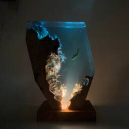 Single Diver Resin Night Light - Deep Sea Ocean Lamp, Handmade Wood Decor - thumbnail 2