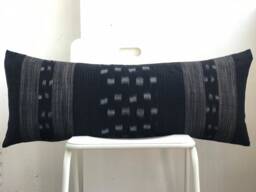 Black Tribal Hemp Hand Woven Natural Dye Color Hmong Lumbar Pillow Cover - thumbnail 1