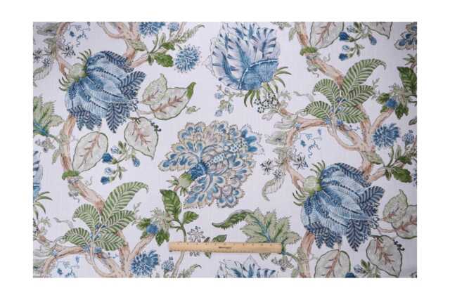 "Designer P Kaufman Lamirada Cotton Rod Pocket Panels Curtains - Blue Floral Drapes - 25"" Or 50" - image 1