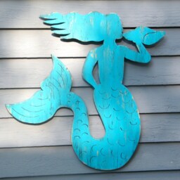 Mermaid Decor Wooden Coastal Sitting Wall Art For Her Conch Shell Beach House Living Outdoor - thumbnail 2