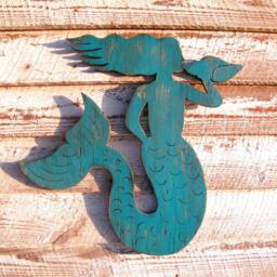 Mermaid Decor Wooden Coastal Sitting Wall Art For Her Conch Shell Beach House Living Outdoor - thumbnail 1