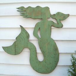 Mermaid Decor Wooden Coastal Sitting Wall Art For Her Conch Shell Beach House Living Outdoor - thumbnail 3