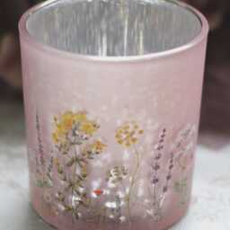 Pink Wild Meadow Glass Candle Holder, Embossed Floral Design - thumbnail 4