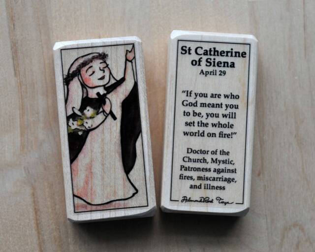 st Catherine Of Siena Patron Saint Block With Gift Bag // Patron Against Fire, Miscarriage, & Illness Catholic Toys By Almondrod - image 1