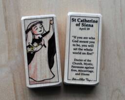 st Catherine Of Siena Patron Saint Block With Gift Bag // Patron Against Fire, Miscarriage, & Illness Catholic Toys By Almondrod
