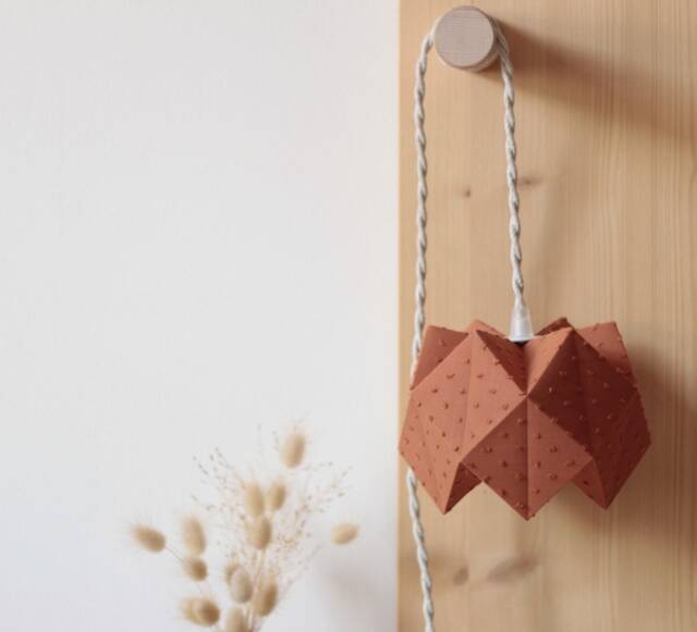 Cinnamon - Portable Lamp Handcrafted Nomad Origami Lampshade in Terracotta Plumetis Fabric Decorative Pendant Light - image 1