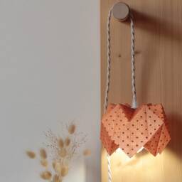 Cinnamon - Portable Lamp Handcrafted Nomad Origami Lampshade in Terracotta Plumetis Fabric Decorative Pendant Light - thumbnail 3