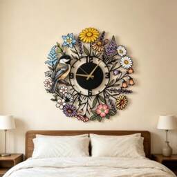 Personalized Chickadee Bird Metal Wall Clock, Colorful Wildflower Art, Botanical Home Sign, Century Clock, Unique Clock, Wanduhr, Horloge - thumbnail 2