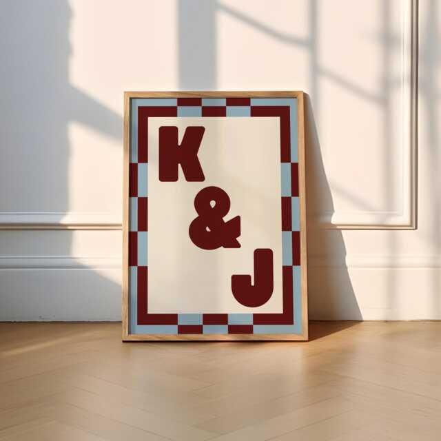 Custom Letter Initial Print - Personalised Couple's Gift Anniversary Trendy Poster Wall Art Funky Children's Decor - image 1