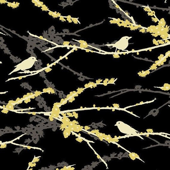 "Caravan Sparrows Cafe Curtains.black, Yellow, Grey & Cream.light Filtering. Set Of 2 Panels. Each Panel Is 25""L X 20"