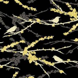 "Caravan Sparrows Cafe Curtains.black, Yellow, Grey & Cream.light Filtering. Set Of 2 Panels. Each Panel Is 25""L X 20"