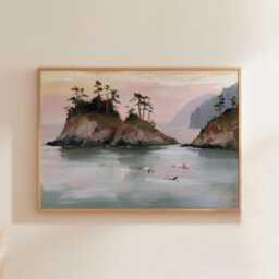 Coastal Island Poster, Pine Landscape Print, Seascape Wall Art, Paper - thumbnail 1