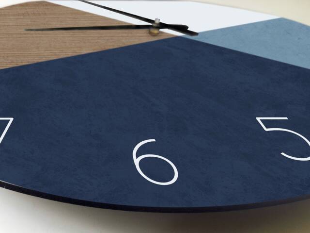 Geometric Wall Clock, Large Clock Modern, Decorative Bedroom Blue Wood Wall Clock, Designer Silent Clock - image 1