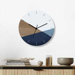 Geometric Wall Clock, Large Clock Modern, Decorative Bedroom Blue Wood Wall Clock, Designer Silent Clock - thumbnail 4