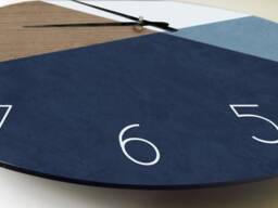 Geometric Wall Clock, Large Clock Modern, Decorative Bedroom Blue Wood Wall Clock, Designer Silent Clock - thumbnail 1