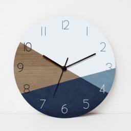 Geometric Wall Clock, Large Clock Modern, Decorative Bedroom Blue Wood Wall Clock, Designer Silent Clock - thumbnail 3