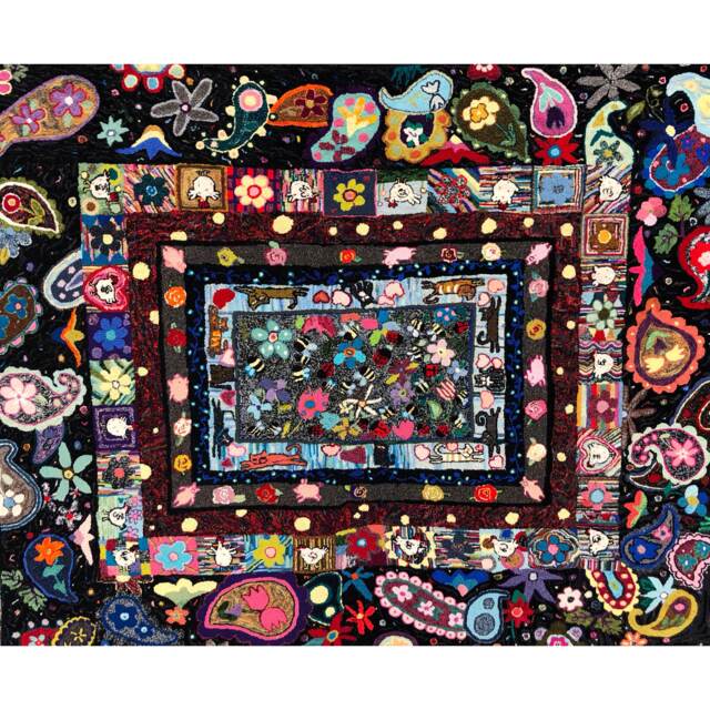 Hand Hooked One Of A Kind Super Sized Rug With Colorful Paisley Animals Bees - image 1