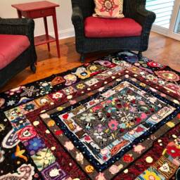 Hand Hooked One Of A Kind Super Sized Rug With Colorful Paisley Animals Bees - thumbnail 2