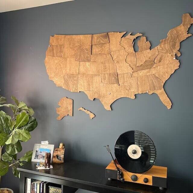 Us Travel Wooden Map Push Pin - Usa Apartment Decor Gift Wood United States Board Wall Art - image 1
