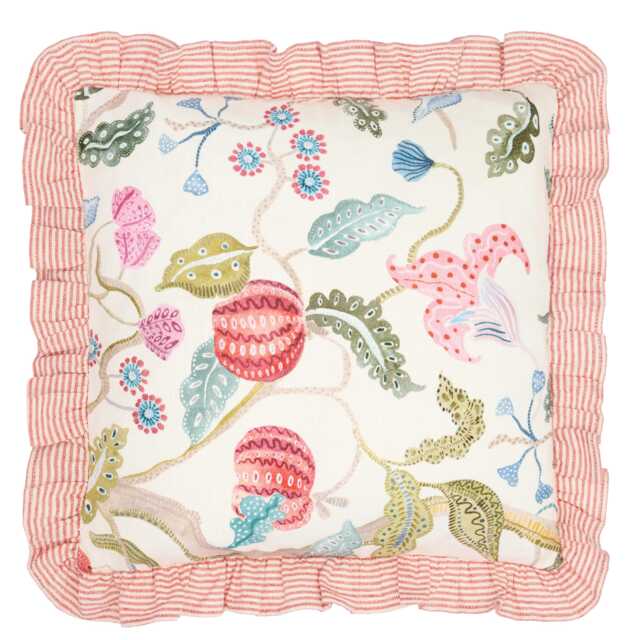 Handmade Jackfruit Cushion Cover Vintage John Lewis Fabric, Red Ticking Stripe Ruffle - image 1