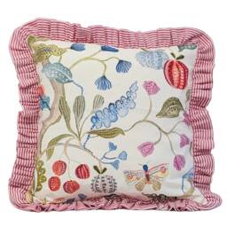 Handmade Jackfruit Cushion Cover Vintage John Lewis Fabric, Red Ticking Stripe Ruffle - thumbnail 3
