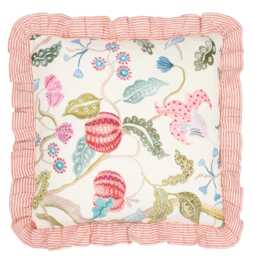 Handmade Jackfruit Cushion Cover Vintage John Lewis Fabric, Red Ticking Stripe Ruffle - thumbnail 1