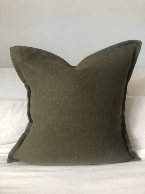 French Farmhouse Cushion Covers, Olive Green Linen Pillows, Vintage Home Decor, Living Room Decor - image 1