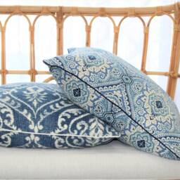 Blue Damask Cushion Hampton's Style Pillow, Coastal Hamptons Decor Cushions, & Duck Egg Blue, No Tariff Charges For Us Customers - thumbnail 4