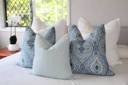 Blue Damask Cushion Hampton's Style Pillow, Coastal Hamptons Decor Cushions, & Duck Egg Blue, No Tariff Charges For Us Customers