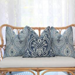Blue Damask Cushion Hampton's Style Pillow, Coastal Hamptons Decor Cushions, & Duck Egg Blue, No Tariff Charges For Us Customers - thumbnail 2