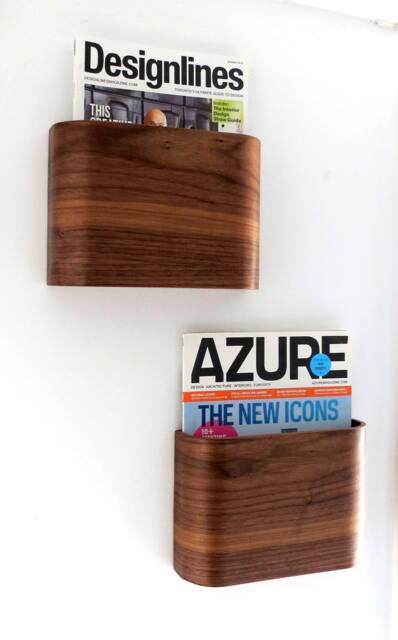 "Set Of 2 Magazine Racks - Walnut Veneer Wall Hung 10"" Wide X 7"" Tall 3" - image 1