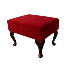 Handmade Small Footstool in Red Velvet - Pimlico Crush Fabric Upholstered British Custom Made - thumbnail 1