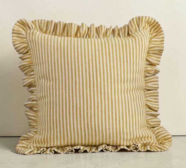 Seen in July Country Homes & Interiors Magazine UK Chartreuse Linen Stripe Cushion - image 1