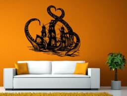 Octopus Kraken Ship Sinking Pirates Locker Ocean Sea Creature Monster Wall Stickers Decals Vinyl Mural Decor Art L2136 - thumbnail 1