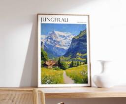 Jungfrau Switzerland Travel Poster Swiss Alps Art Print - thumbnail 1