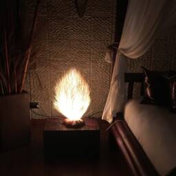 White Rattan Table Lamp - Romantic Decor Light, Wood Base - thumbnail 2