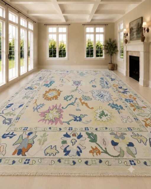 Ivory Beige Exquisite Modern Blue Hand Knotted Rug 8x10, 9x12, 10x14 Ft Handmade Rugs For Living Room Antique Style Contemporary Custom Rug - image 1